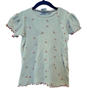 3/20$ Zara Kids Girls Ribbed Top 4–5Y | Strawberry Print Puff Sleeve Tee
